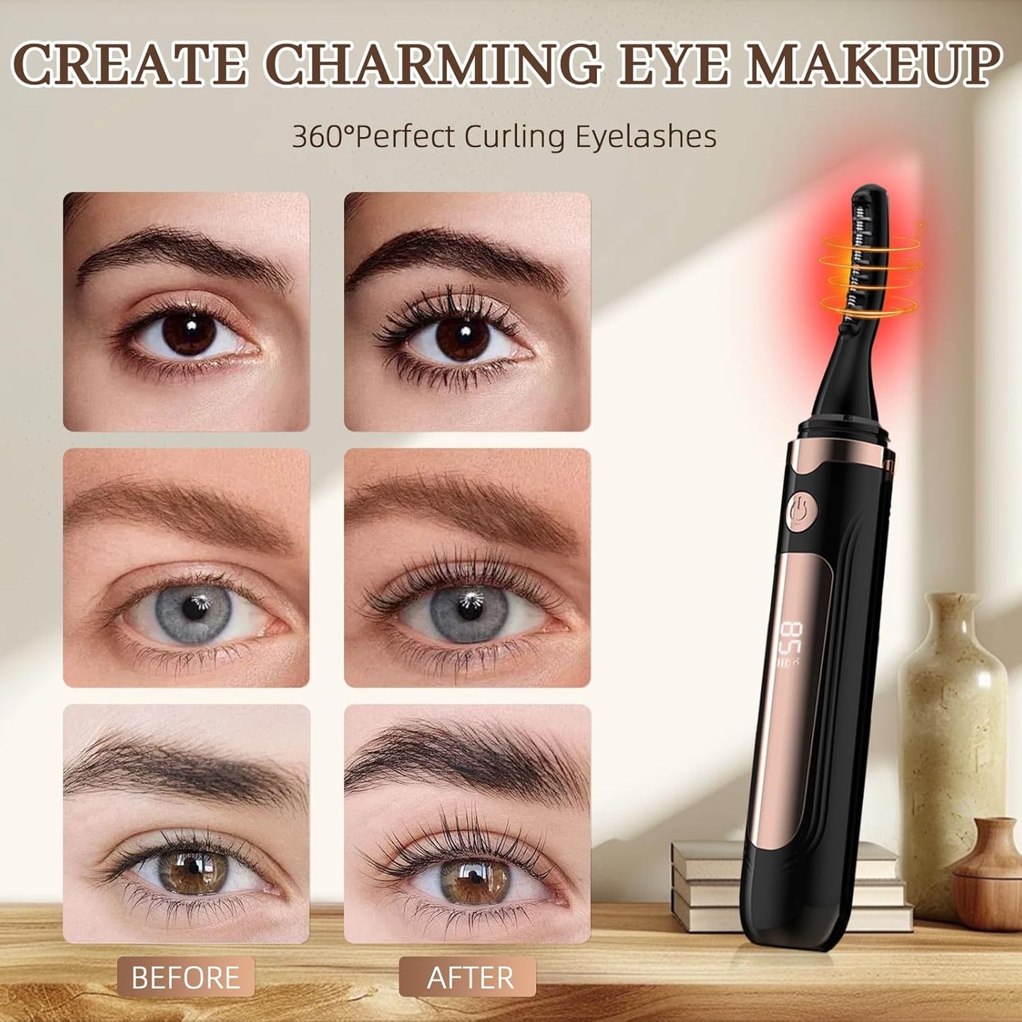 2025 Heated Eyelash Curler-Usb Rechargeable Electric Eyelash Curler- Eyelash Curlers Heated 4 Temperature Modes Fast Heat up within 3S - 24 Hours Long Lasting- with Led Display for Women Girls(Black)