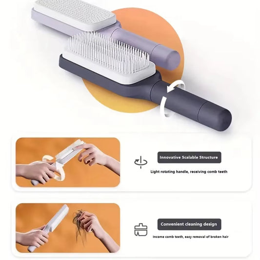 Self-Cleaning Scalp Massage Hair Brush | Anti-Tangle, Air-Bag Comb for Effortless Styling – One-Click Clean!